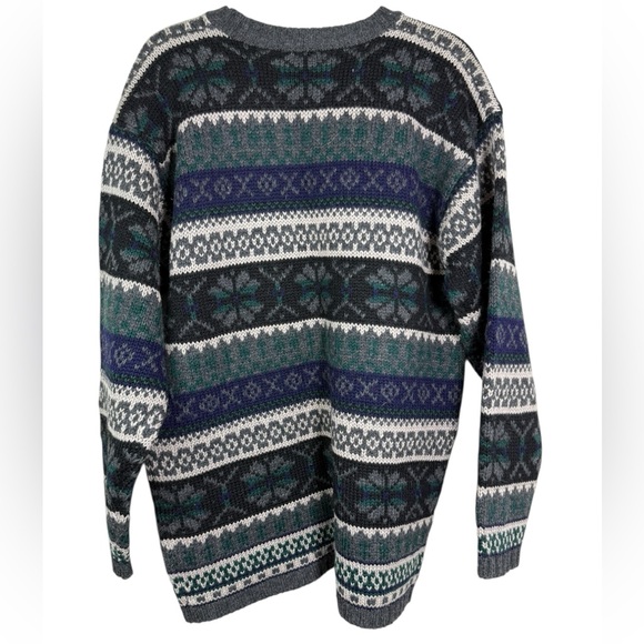 Vintage Abercrombie Fitch Wool Fisherman Sweater Men L Nordic Fair Isle 90’s Y2K - Picture 3 of 3